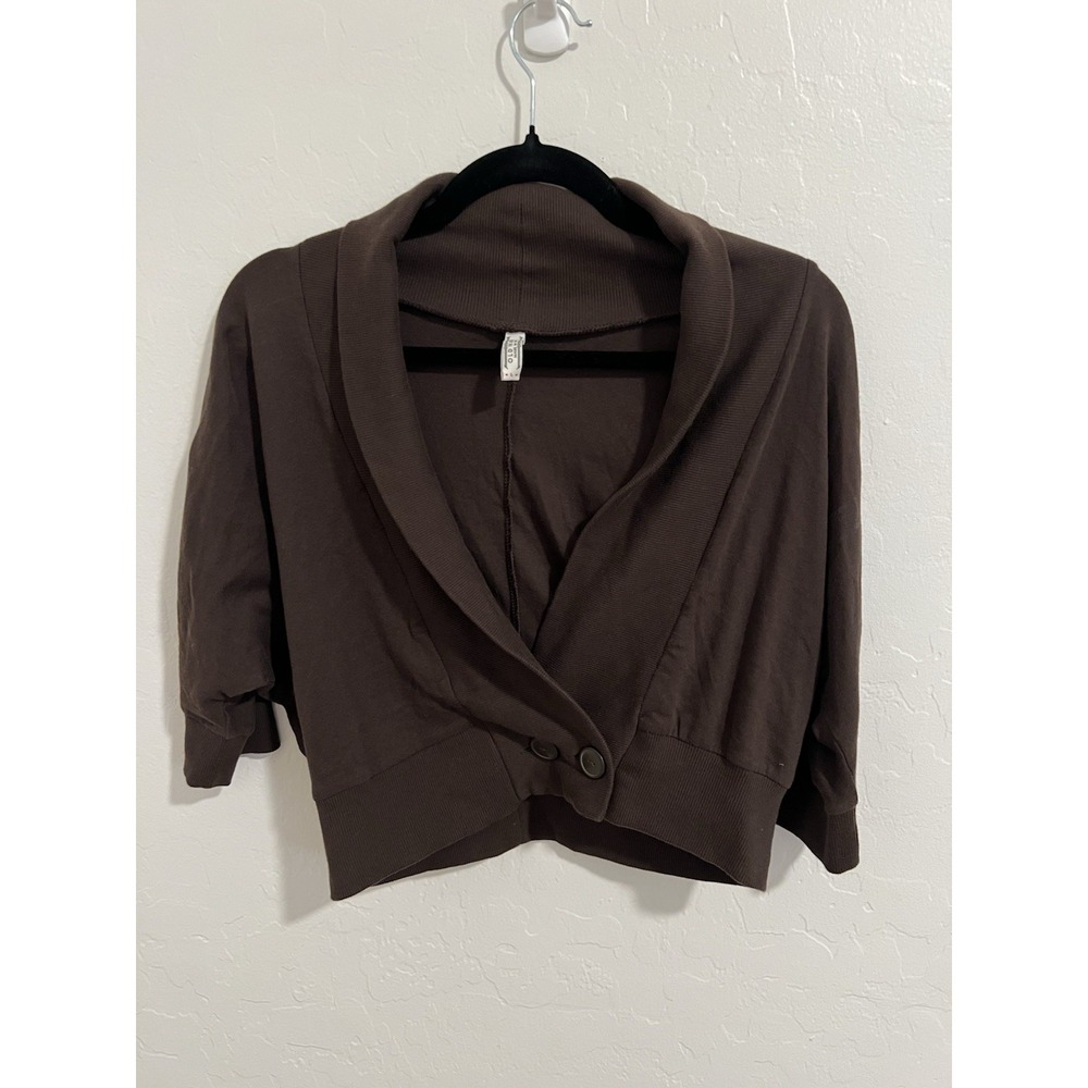 Y2K Vtg Old Navy Womens Sweater Size L Brown Knit Collared Cropped Cardigan